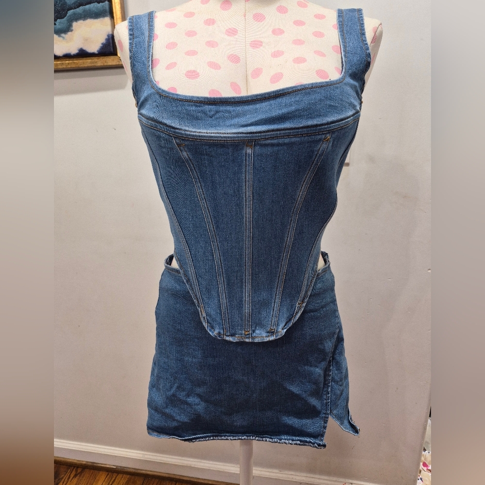 Olivaceous Denim Corset Top & Mini Skirt Set Size Small | Y2K Size SMALL